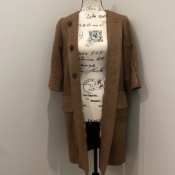 Anthropologie McGinn Knightsbridge Brown Metallic Gold Tweed Jacket - Picture 11 of 16
